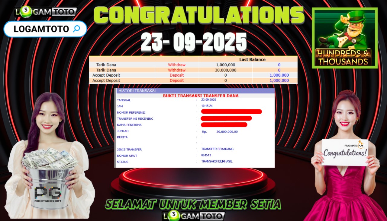 SELAMAT KEPADA MEMBER SETIA LOGAMTOTO BERHASIL JACKPOT DI PERMAINAN SLOT HUNDREDS & THOUSANDS